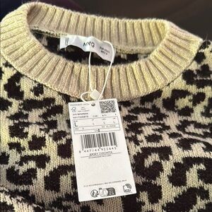 Mango Women's leopard Patterned Sweater in Cream and Brown